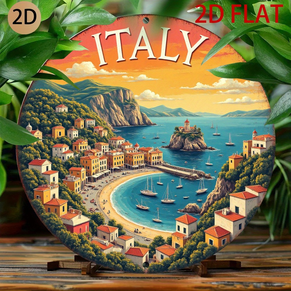 Italy Tin Sign 2D Plane Circular Aluminum Sign 8 Round Funny Coastal