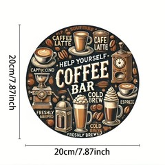 Round Help Yourself Coffee Bar Metal Sign Vintage Kitchen Wall Art Decoration