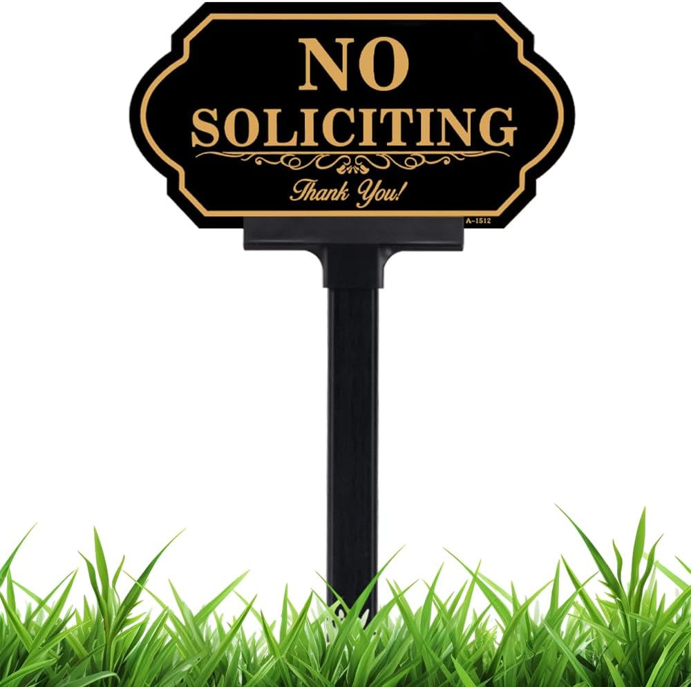 No Soliciting Sign for House with Stake – 50-mil Thick Aluminum – 5×10 Inch/37 I