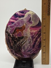 ​Vintage Howling Wolf Wood Slab Wall Decor Spirit of the Wild Moon Art 8″x6″