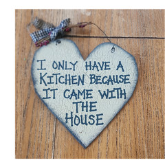 Handmade Heart Shaped Wood Humor Plaque Hanging Kitchen Quote Country Decorative