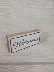 New! “Welcome” Wood Block Sign Table Decor Tier Tray Farmhouse Gray Office