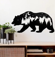 Metal Wall Art Black Rustic Bear Decor Forest For Cabin Etc Large 10×20 inch