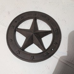 Cast Iron Texas Star With Ring Western Barn Decor Rustic Antique Style 6 1/4 in