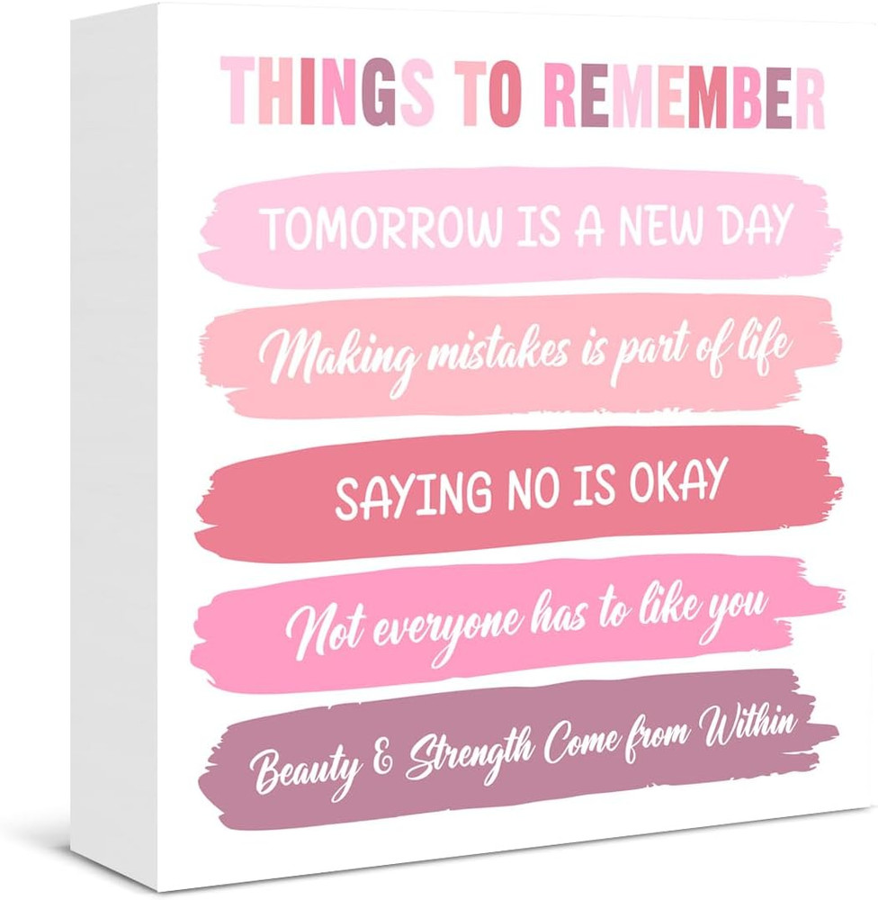 Pink Inspirational Things to Remember Wooden Box Sign Preppy Room Pink Room Dorm