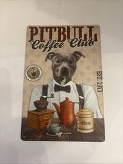 Metal Sign with Vintage Design of a Pit Bull Dog, Coffee