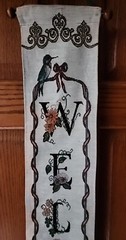 Tapestry Fabric “Welcome” Banner Sign Wooden Dowel Door Hanging Hummingbird 39″