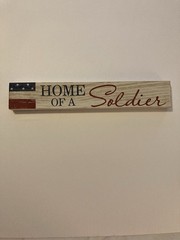 Patriotic Wooden Sign Soldier American Flag Red White Blue 12x2x1 Inch