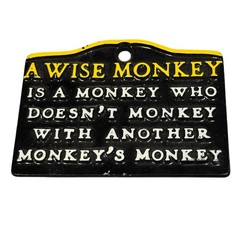 Wise Monkey Cast Iron Wall Plaque Humor Quote Sign Black 3.75×4.75 Small Decor