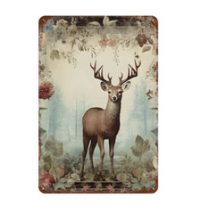 Vintage Victorian French Country Stag Deer Antlers Metal Sign 8×12 Cottage