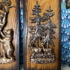 VTG Wildlife Copper Colored Plaques, Deer And Bears, Lot Of 2, Made In Canada