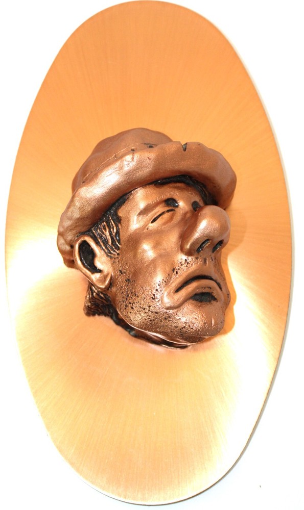 Vintage Copper Plated 3-D Clown Face Plaque 10in x5 1/2in wall hang
