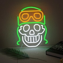 Cool Green Aviator Skeleton Neon Light, Unique Día de los Muerto Themed Wall Art