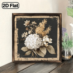 2D Summer Floral Wooden Plaque Vintage Hydrangea Design Rustic Farmhouse Decor