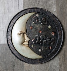 Celestial Cement Moon Sculpture Wall Plaque Stepping Stone Home Garden Decor