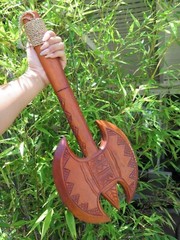 Hawaiian Engraved Hand Made Wall Decor Solid Wood Polynesian Tribal Axe Club