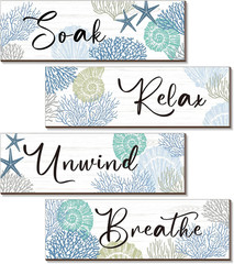 4 Pcs 11 X 3.5 Inches Ocean Beach Bathroom Wall Decor Coastal Bathroom Decor Woo