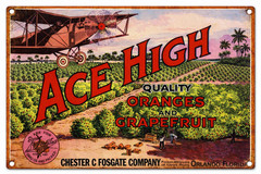 Ace High Citrus Crate Label Airplane Florida Advertising 8×12 Metal Sign
