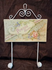 Vintage white wood and metal Powder Room Bathroom wall hanging sign plaque