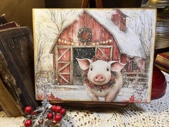 Christmas Farm, Barn Animals, PIG #1, Handcrafted Plaque / Sign