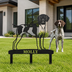 Personalized German Shorthaired Pointer Garden Name Metal Sign With Stakes