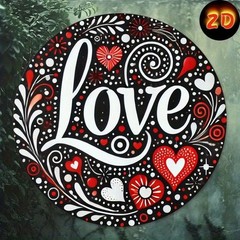 Love Mandala Red White Heart Floral Swirl Round Metal Sign Boho Romantic Decor
