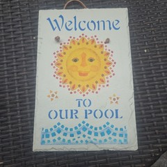 Slate Handpainted Welcome To Our Pool Celestial Sun Sign Beach Waves 12″x8″