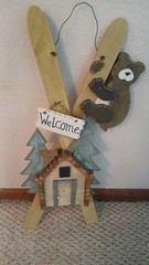welcome wall door decoration bear cabin tree hanging 25″ long