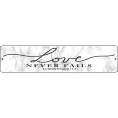 Love Never Fails Bible Verse 24″x5″ Metal Street Sign Home Door Garage Wall