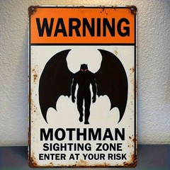 Aluminum Vintage Mothman Warning Metal Tin Sign Wall Art 8×12