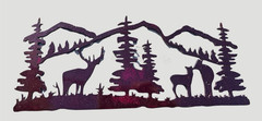 Forest Mountain Scene w/ Deer Laser Cut Metal Wall Hanging with Shimmery Finish