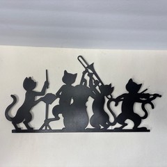Cool Cats Jazz Band Metal Wall Decor 14”x7” Matte Black