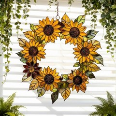 Sunflower Suncatcher Wreath-Shaped Floral, Sunflower Acrylic Mother’s Day Gift