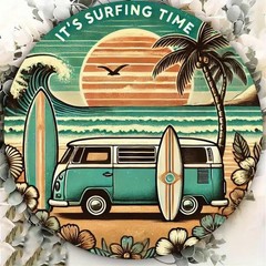 It’s Surfing Time Vintage VW Bus Surfboard Metal Sign Retro Beach Tin Wall Decor