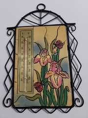 Vintage Wall Hanging Outdoor Garden Tulip Lady Bug Thermostat Thermometer BROKEN
