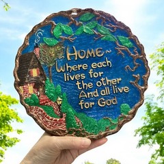 Vintage Religious Home Blessing Wall Plaque Cottage Scene Hand Painted 9.5 Inch