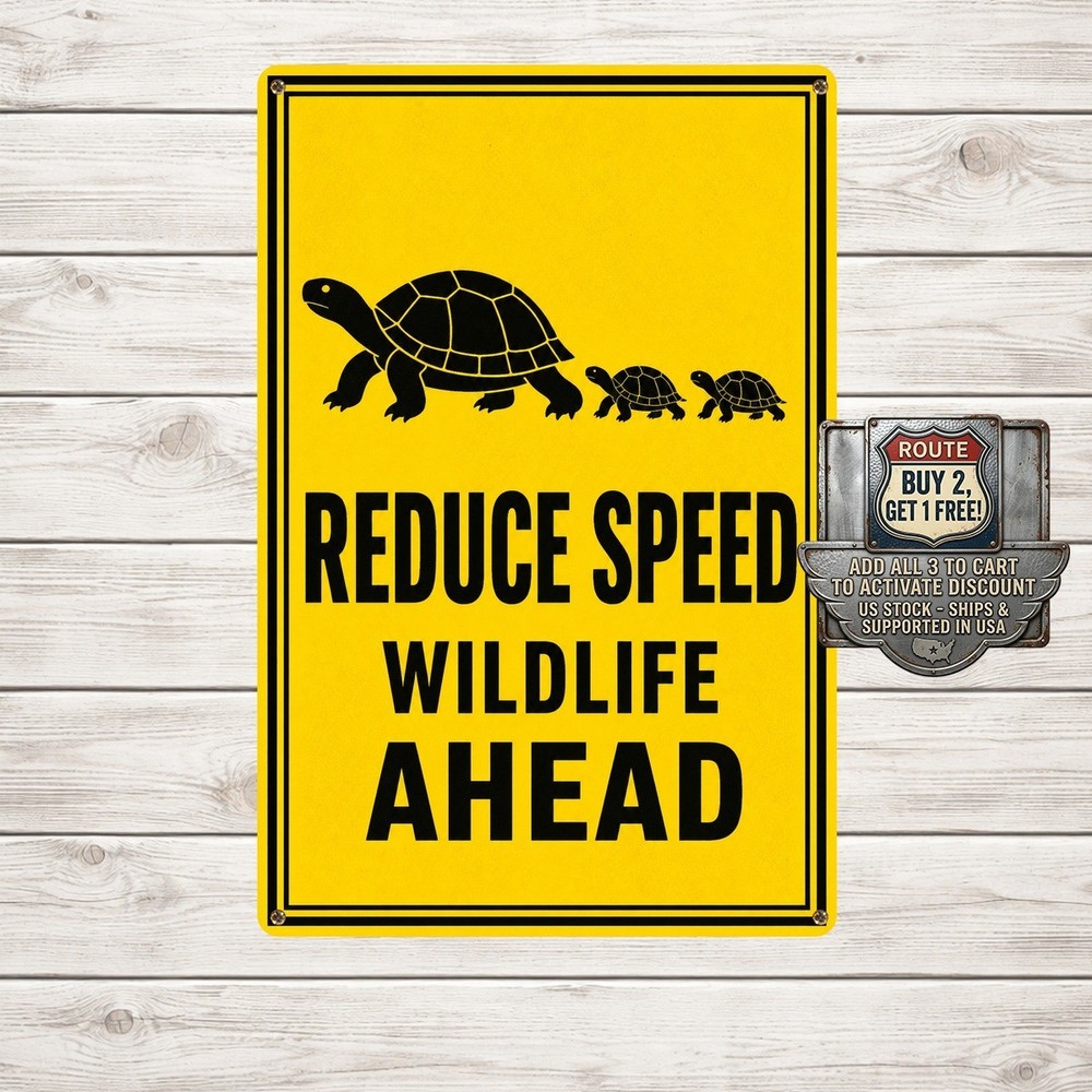 Bright Yellow Black Typography Wildlife Crossing Road Safety Metal Plaque
