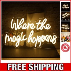 Illuminated ‘Magic Happens’ Neon Wall Sign – Easy to Hang, Romantic Home Accent