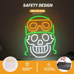 Cool Green Aviator Skeleton Neon Light, Unique Día de los Muerto Themed Wall Art