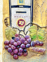 Pair of Wine Wall Plaques, Red and White Wine Bottle with Grapes