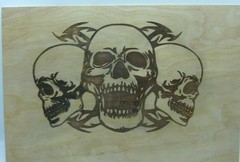 Laser Cut Wood Car Plaques-Wall Art-Counter Displays-3 SKULLS