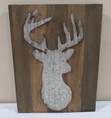 Corrugated Steel Deer On Wood Backing 16″ x 12″ Wall Hanging Decor