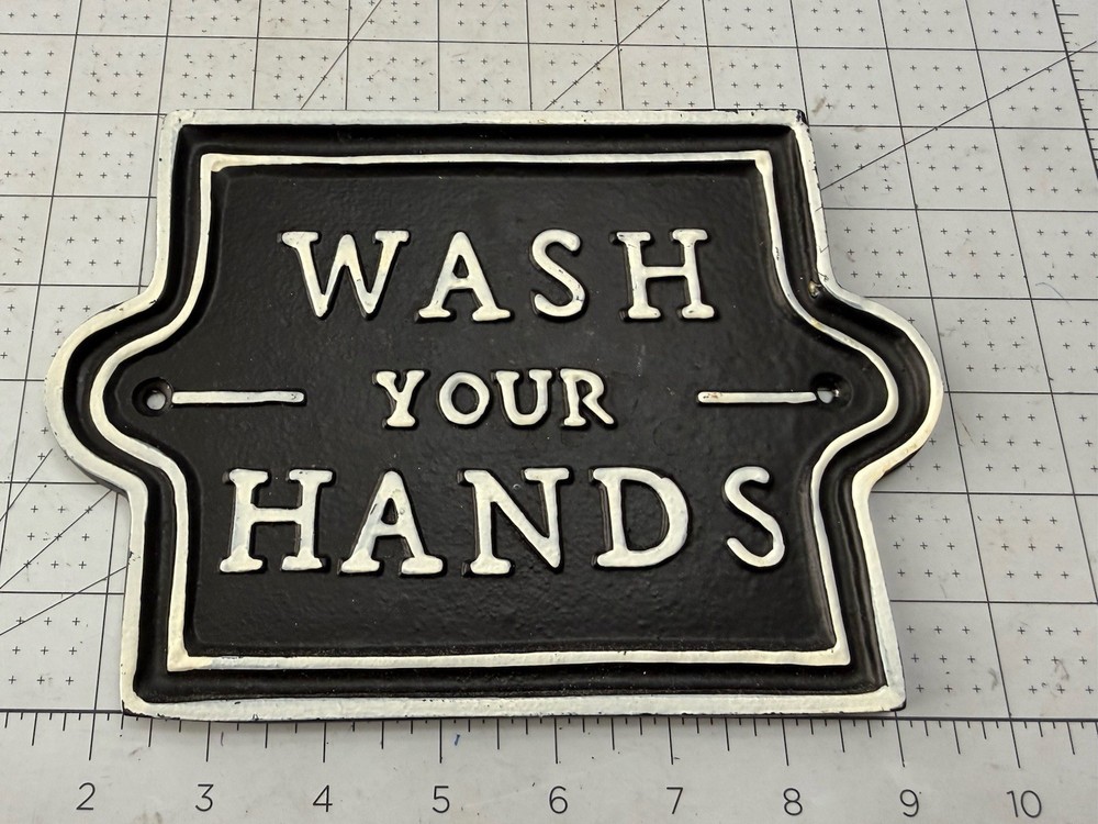 Hearth & Hand Magnolia Wash Your Hands Sign Plaque Metal Black White Wall Decor