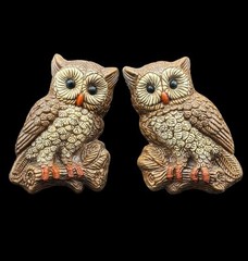 Vtg 1970’s Foam Brown Owls Wall Decor Rustic Kitschy Cottage MCM Boho Cabin Set