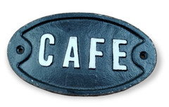 Distressed Vintage Look – Cast-Iron Cafe Wall Sign – 7.25 in Oval (New)