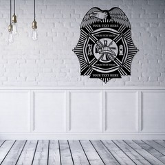 Personalized Firefighter Eagle Badge Metal Sign. Firefighter Maltese Cross Decor