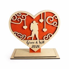 Valentine Gift for Her/Him – Custom Couple Name Heart Plaque with Stand