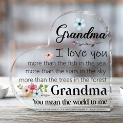 4*4in Graphic Design Acrylic Heart-Shaped Decor with Warm Word for Grandma Gifts