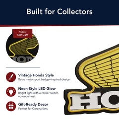 Honda Wing LED Wall Sign Vintage-Style Motorcycle Man Cave Garage Decor 20″