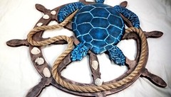 Sea Turtle 3D relief on Ship Wheel Wall art 24 in x 24 in x 1.75 in
